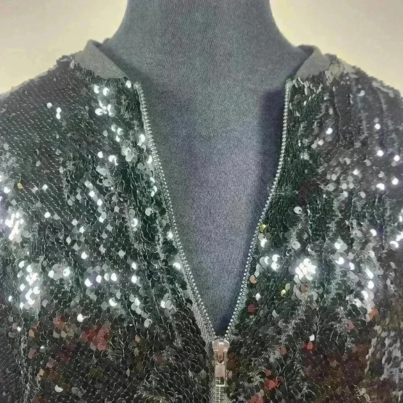 Women's Hancy Medium Sequined Black Fully-Lined Bomber Jacket Evening Date Night - Picture 1 of 8